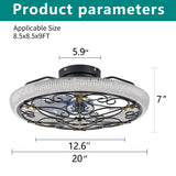 20" Caged Ceiling Fan With Remote Control And Crystal Sand Lampshade - Matte Black