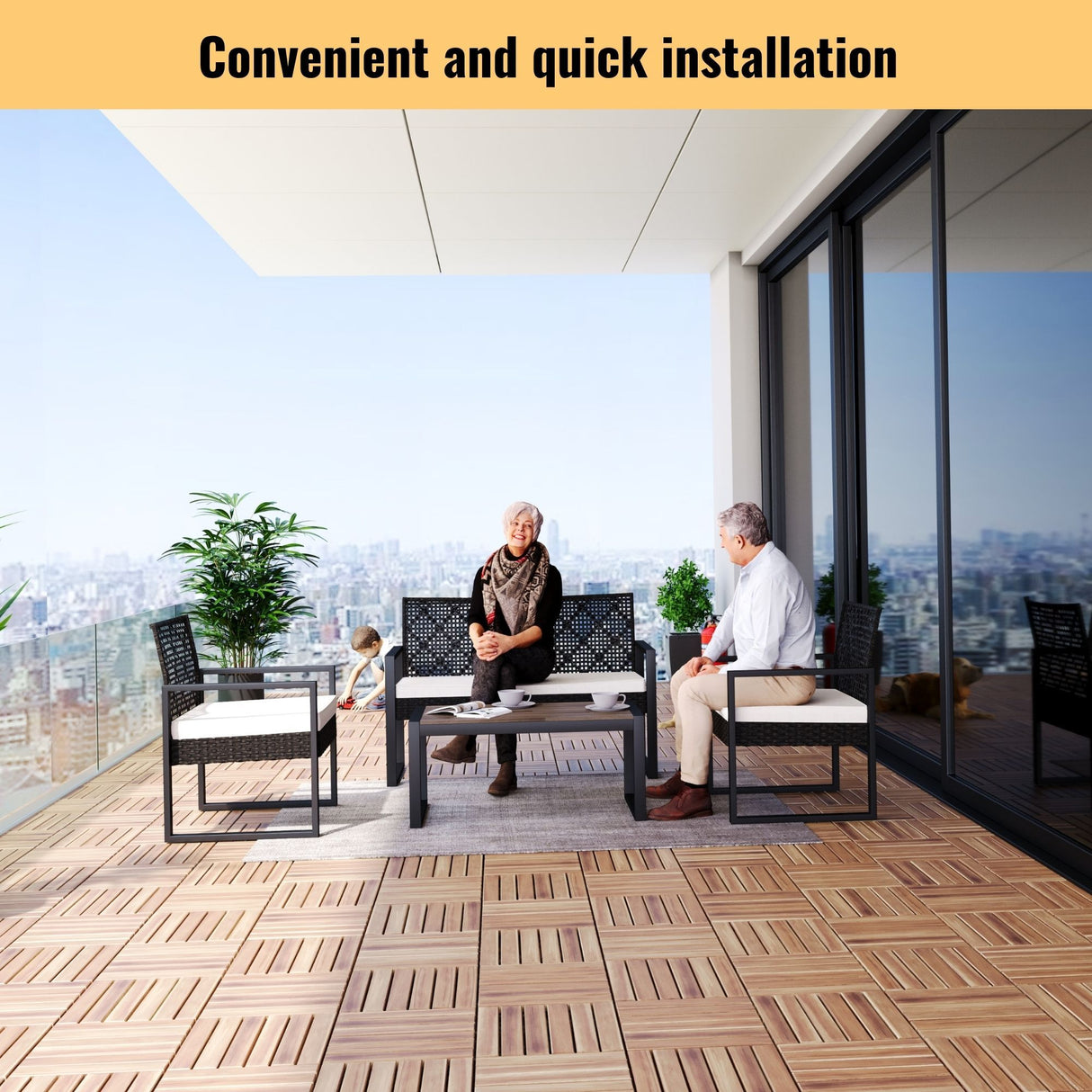 Interlocking Deck Tiles Striped Pattern, Waterproof Anti Mildew Brown