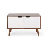 Modern 2 Door Cabinet End Table - White / Walnut