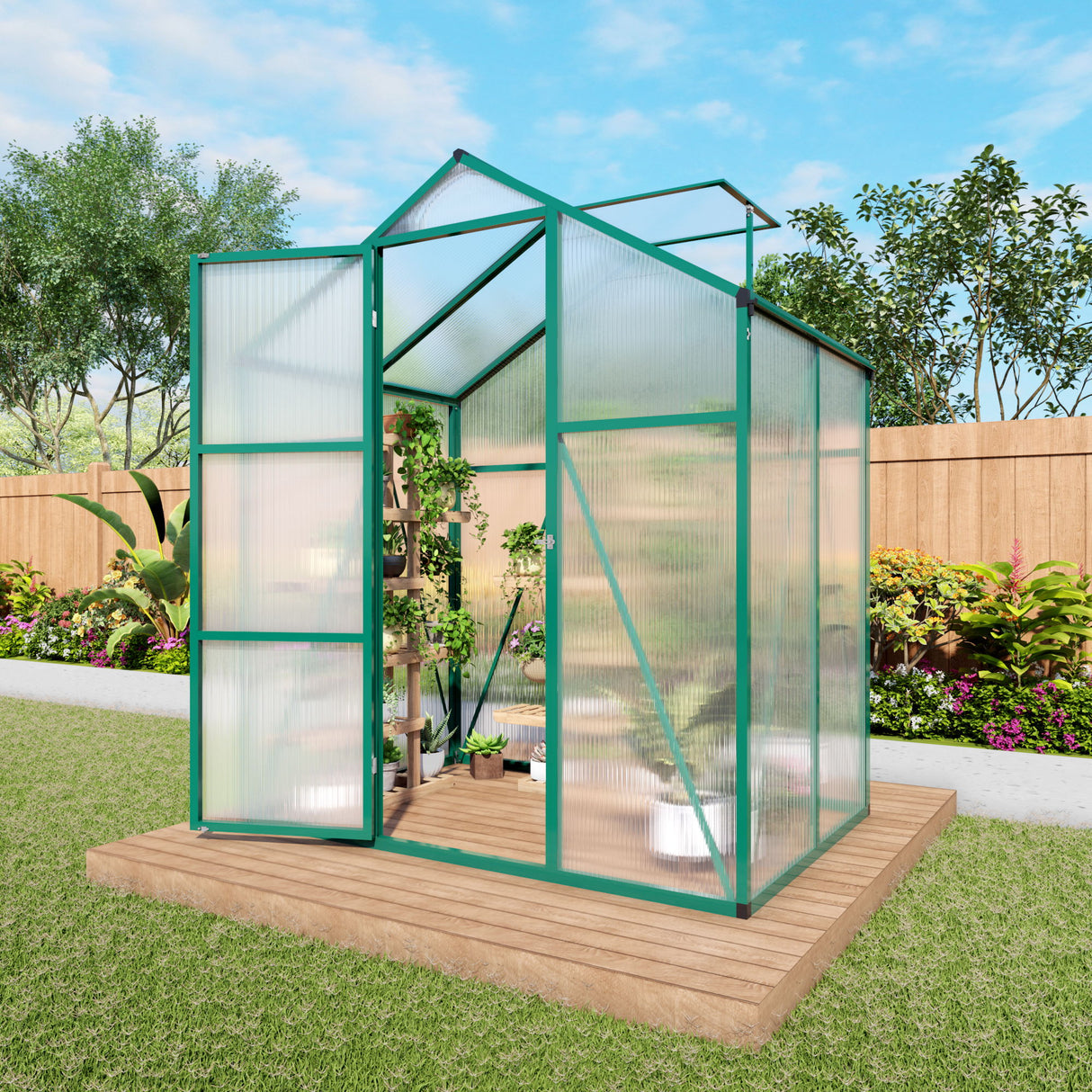 Polycarbonate Walk-In Greenhouse, Raised Base For Outdoor In All Season