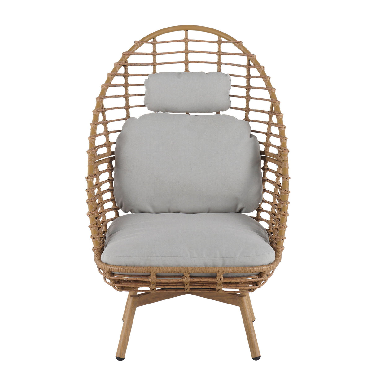 Ellis - Outdoor Wicker High Back Lounge Chair, Teak Finished Leg - Light Brown / Beige