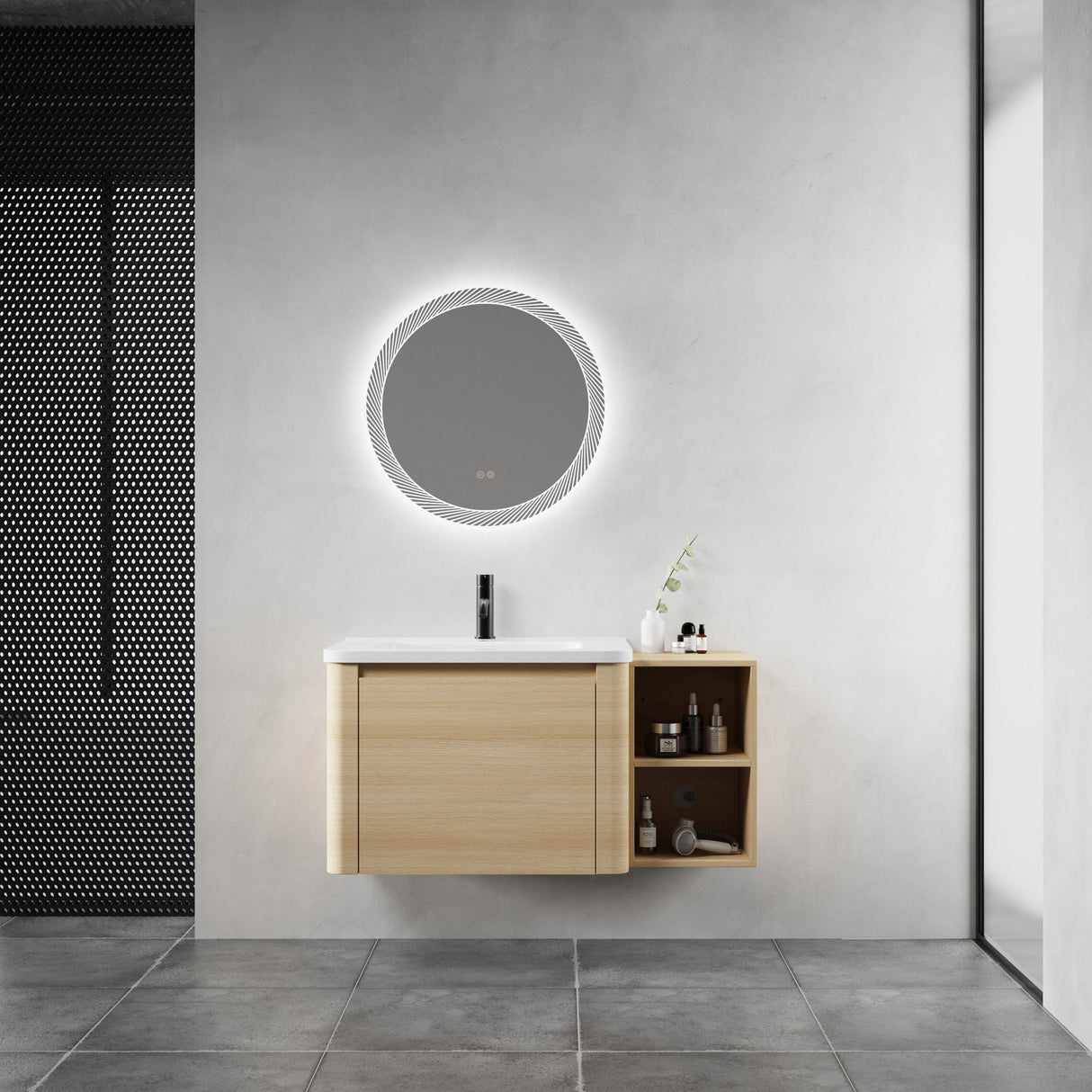 Wall Mounted Bathroom Vanity & Sink, Storage Shelves & Soft Close Door