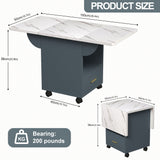 Versatile Wood Folding Dining Table With Wheels, Storage Rack & Drawer, Space Saving Design - White