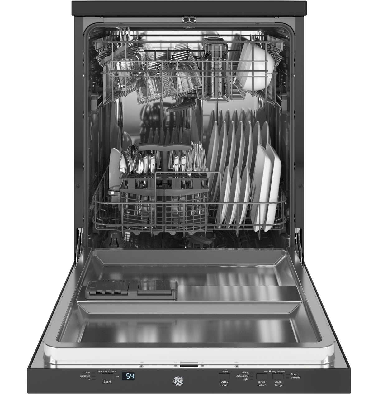 GE 24 in. Top Control Portable Dishwasher with 54 dBa Sound Level & Pocket - Black