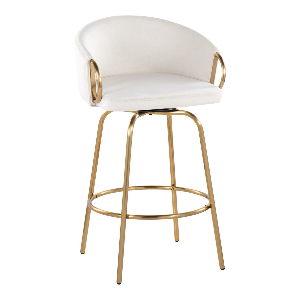 Claire - 26" Fixed-Height Counter Stool With Swivel And Round Gold Metal Footrest (Set of 2) - Gold Metal