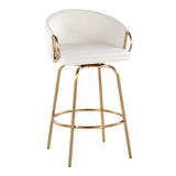 Claire - 26" Fixed-Height Counter Stool With Swivel And Round Gold Metal Footrest (Set of 2) - Gold Metal