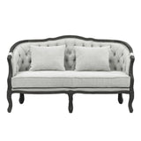 Samael - Loveseat With 2 Pillows - Gray Linen & Dark Brown