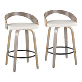 Grotto - Fixed-Height Counter Stool (Set of 2) - Light Gray Wood, White Faux Leather, Black Metal