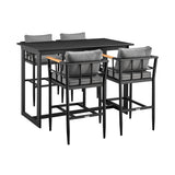 Orlando - 5 Piece Bar Outdoor Patio Table Set With Cushions - Gray