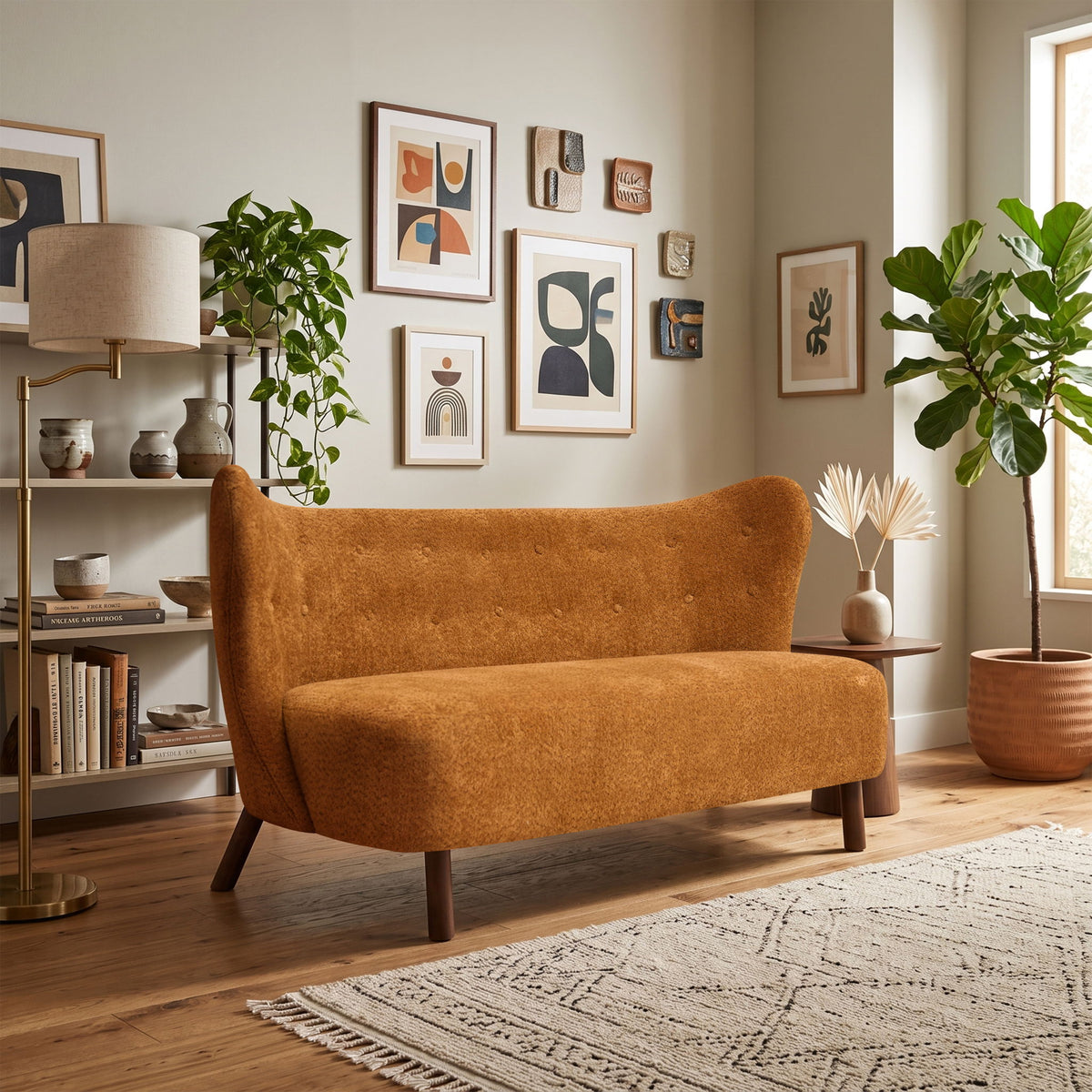 Nordic Chair Laid Back Loveseats With Curved Backres, No Armrests