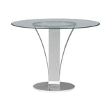 Celina - Modern Contemporary Round Tempered Glass 48" Pedestal Base Dining Table Seats Up To 4 - Shiny Nickel