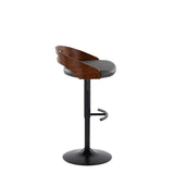 Cassis - Contemporary Adjustable Swivel Barstool (Set of 2) - Black Metal, Walnut Wood And Gray Faux Leather With Round T Footrest