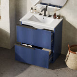 Fluted Bathroom Vanity With Ceramic Sink, Freestanding Cabinet