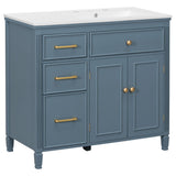 Bathroom Vanity With Sink, 1 Tip Out Drawer, 3 Side Drawers, Adjustable Shelf