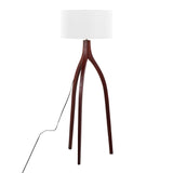 Wishbone - Contemporary Floor Lamp - Walnut Wood With A White Fabric Shade