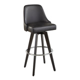 Studded - Marcel Fixed-Height Barstool (Set of 2) - Black Wood, Black Faux Leather, Chrome Metal