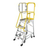 Heavy Duty Aluminum Rolling Platform Ladder With Steps, 375Lbs Capacity