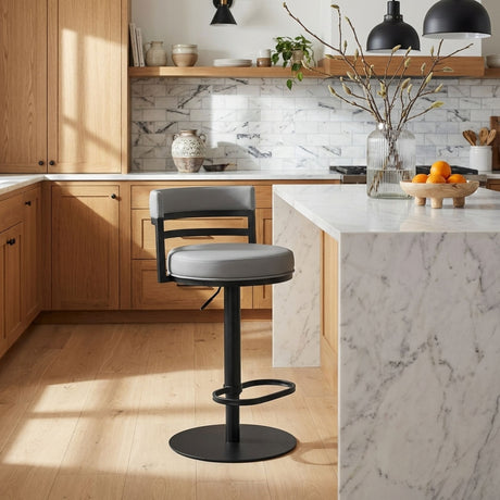 Judi - Modern Industrial Swivel Metal Adjustable Height Barstool With Faux Leather Seat - Black Finish