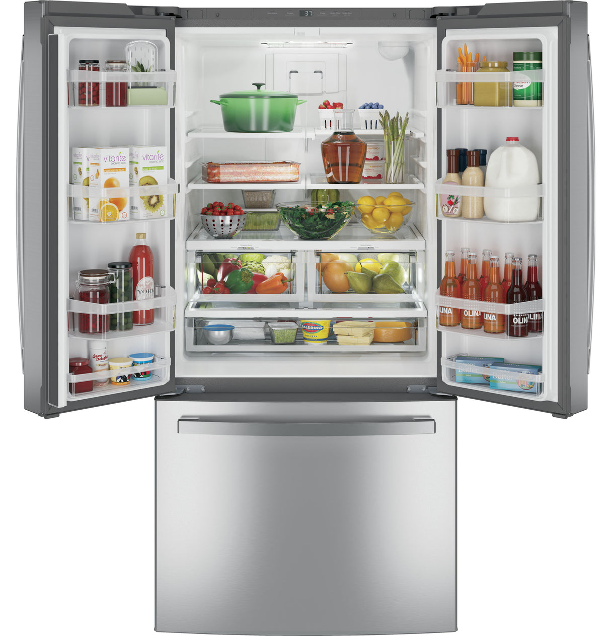 GE GNE25JYKFS - 33 in. 24.7 cu. ft. French Door Refrigerator with Internal Water Dispenser - Fingerprint Resistant Stainless