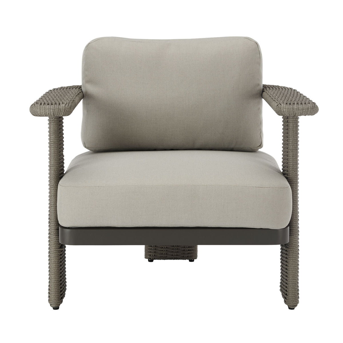 Ciela - Outdoor Club Chair With Rattan Trim Aluminum Frame And Clouded Taupe Cushions - Dark Bronze / Gray