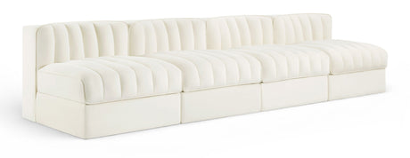 Rummi - Armless Velvet Performance Fabric Upholstered 4 Piece Modular Sofa