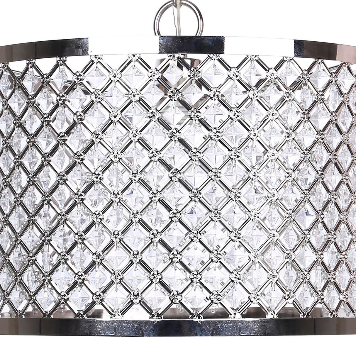 Dangle - Drum Metal Pendant Lamp - Polished Nickel, Clear Crystal