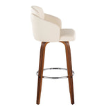 Dahlia - Contemporary Fixed-Height Barstool (Set of 2) - Walnut Wood, Chrome Footrest