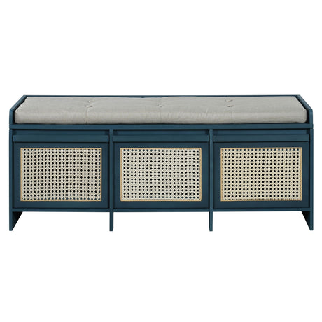 Entryway Shoe Bench With Drawers & Button Tufted Cushion