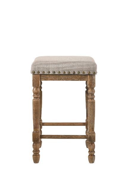 Farsiris - Counter Height Stool Set of 2) - Beige Fabric & Weathered Oak
