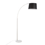 Salon - March Floor Lamp - White Marble And Nickel With Black Linen Shade