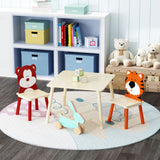 Table And 2 Chairs Set, Activity Play Table Set With Bear & Tiger Design - Natural