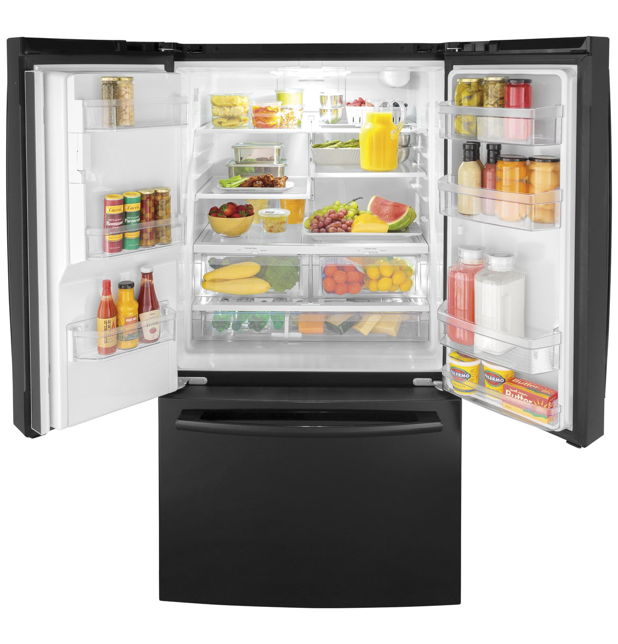 GE GFE26JGMBB - 36 in. 25.6 cu. ft. French Door Refrigerator with Ice & Water Dispenser - Black