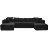 Modular U-Shaped Sectional Sofa, 4 Seater Chaise Lounge With Reversible Design Striped - Black