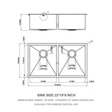 Undermount Double Bowl Kitchen Sink 16 Gauge With 9" Deep Basin - Brushed Nickel