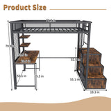 Heavy Duty Full Loft Bed With Desk & USB Charging Metal Frame With Storage Drawers And Staircase - Black