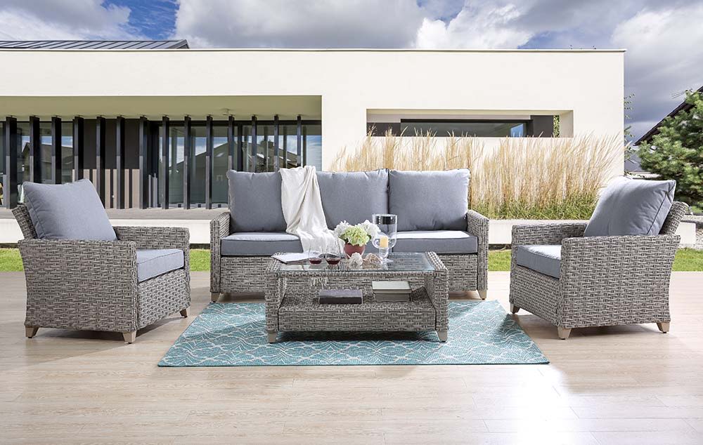 Greeley - 4 Piece Patio Sofa Set - Gray Fabric & Gray