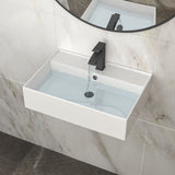 Modern Ceramic Rectangular Wall Mounted Bathroom Sink With Faucet Hole & Overflow
