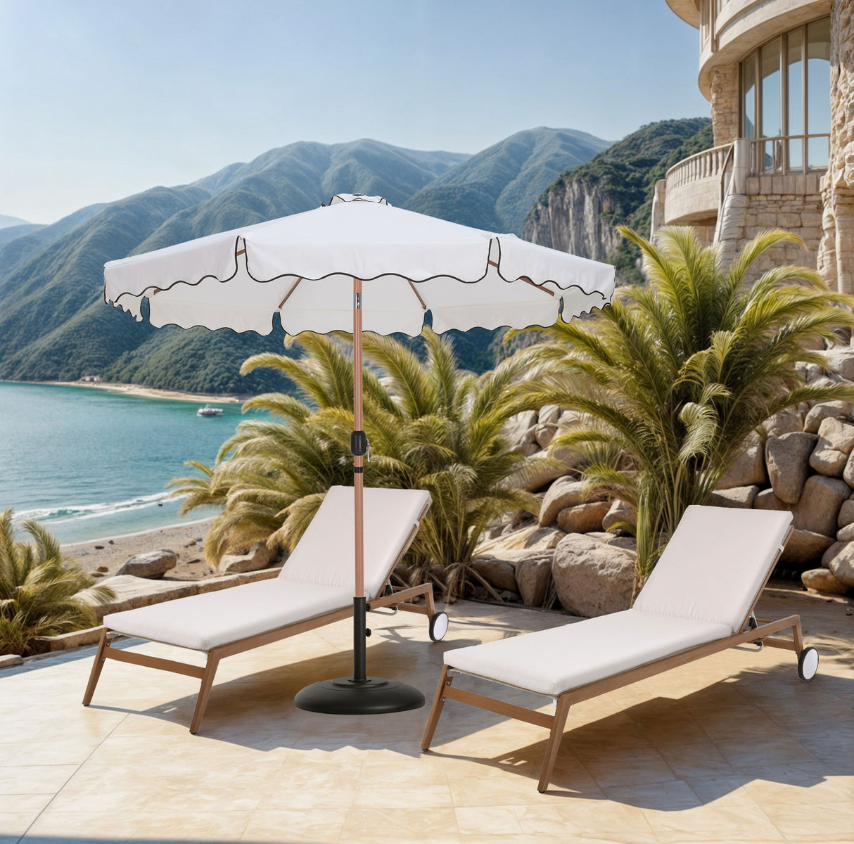 Amalfi - Patio Umbrella - Black Base / Light Brown Pole