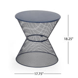 Zine - Outdoor Side Table With Hourglass Shaped And Iron Frame - Navy