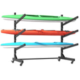 Freestanding Kayak Storage Rack With Lockable Wheels For Kayak, Canoe, Sup & Surfboard