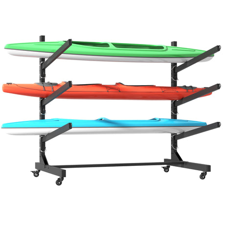 Freestanding Kayak Storage Rack With Lockable Wheels For Kayak, Canoe, Sup & Surfboard