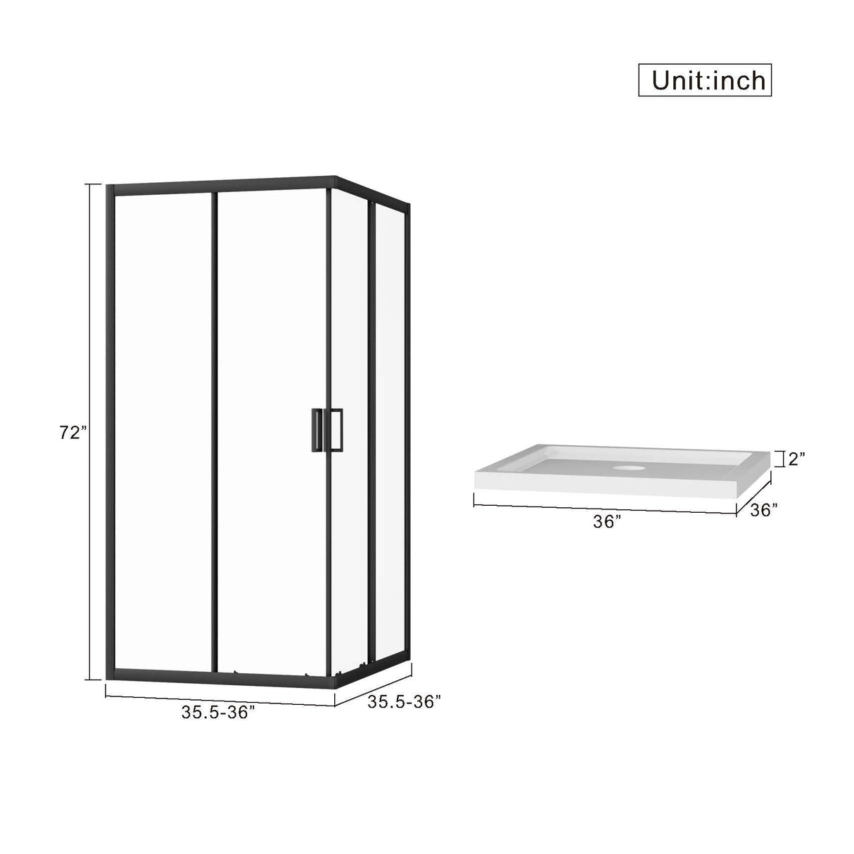 Corner Shower Enclosure With Sliding Door - Matte Black