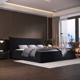 Upholstered Platform Bed With Special Shaped Velvet Headboard