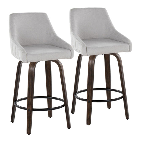 Hannah - 26" Fixed-Height Counter Stool With Swivel And Round Black Metal Footrest (Set of 2) - Walnut Glazed Wood
