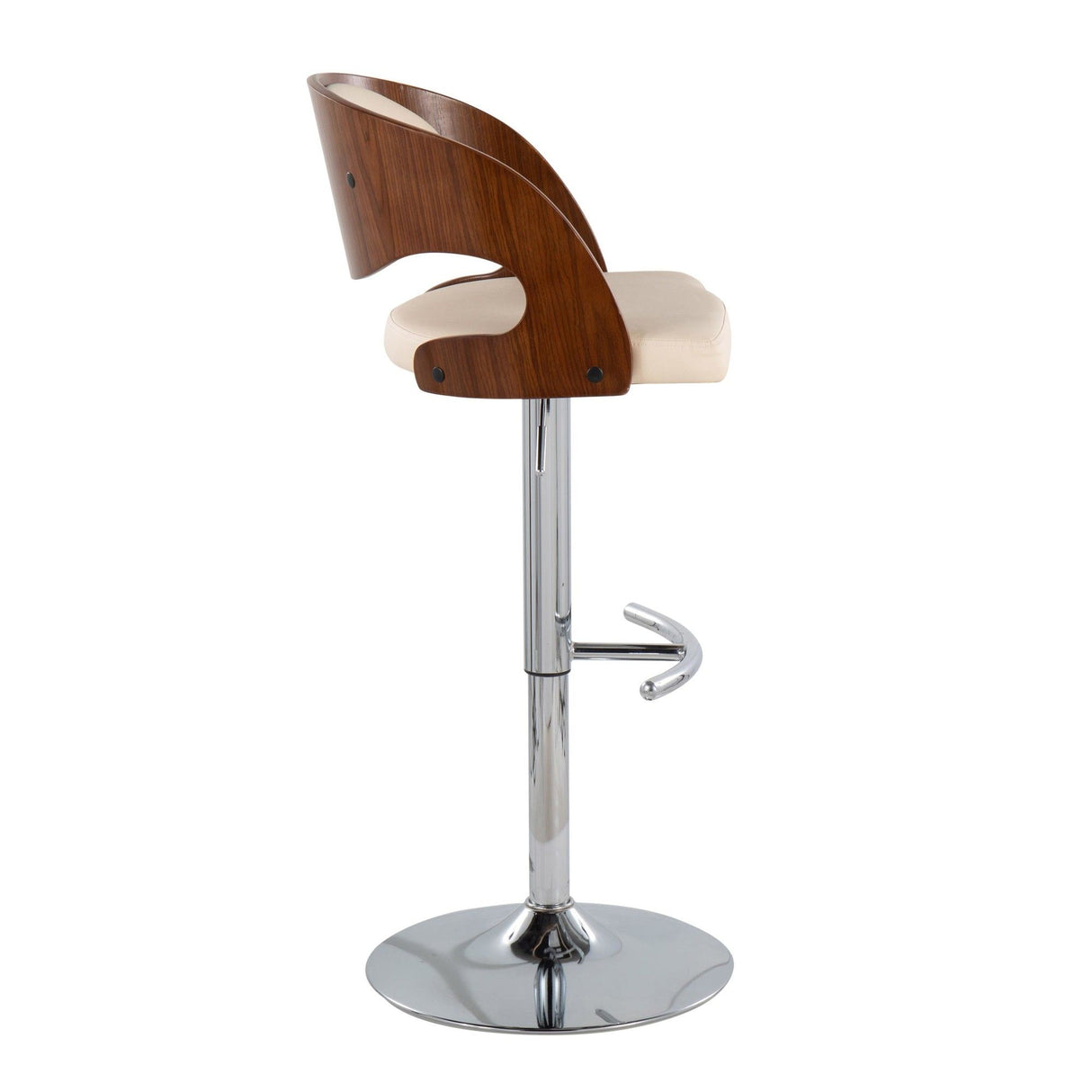 Pino - Mid-Century Modern Adjustable Swivel Barstool (Set of 2) - Walnut And Cream Faux Leather