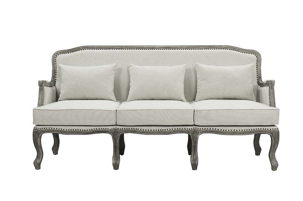 Tania - Sofa With 3 Pillows - Cream Linen & Gray