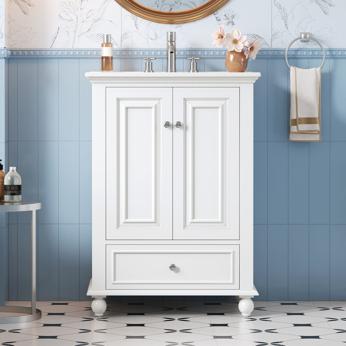 Modern Bathroom Vanity With Sink, Cabinet With Drawer And Dividers, Rectangular Storage Unit