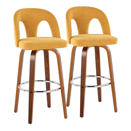Ava - Upholstered Fixed-Height Barstool (Set of 2) - Walnut Wood Base