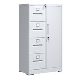 Metal Storage Vertical Filing Cabinet With Lock, 4 Drawers, 1 Door, Steel Construction, School / Office Use