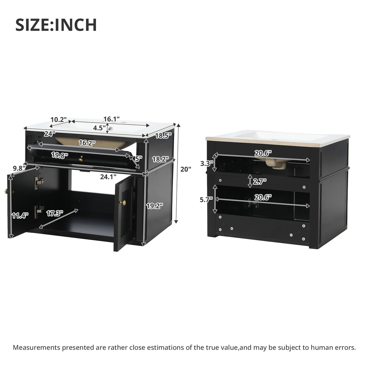 Wall Mounted Bathroom Vanity With Tip Out Drawer And Open Back Design